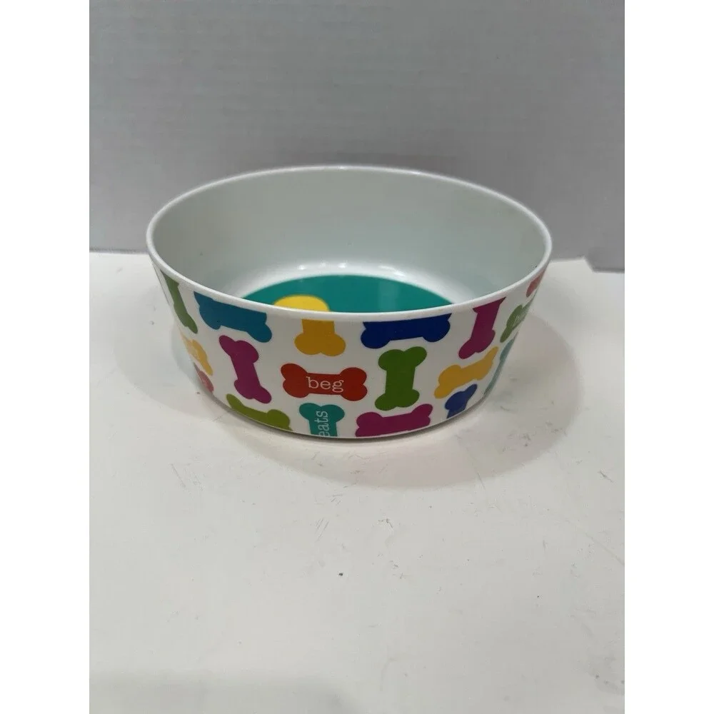 Dog Pet Bowls 3 Medium Colorful bones “Yum” Design Melamine Plastic